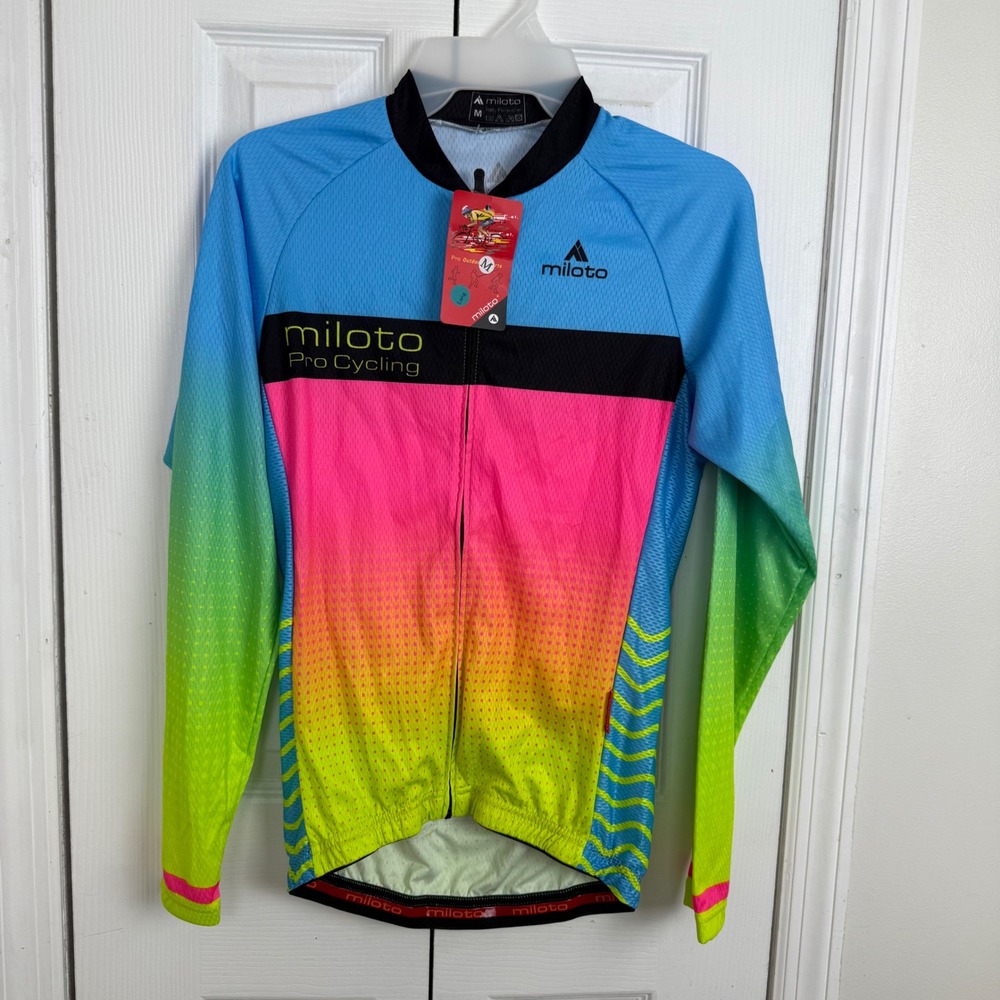 Miloto Cycling Jersey Medium Multicolor Neon Ombre Long Sleeve Pro Bike Top